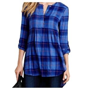 Anthropologie blue/red plaid tunic top.